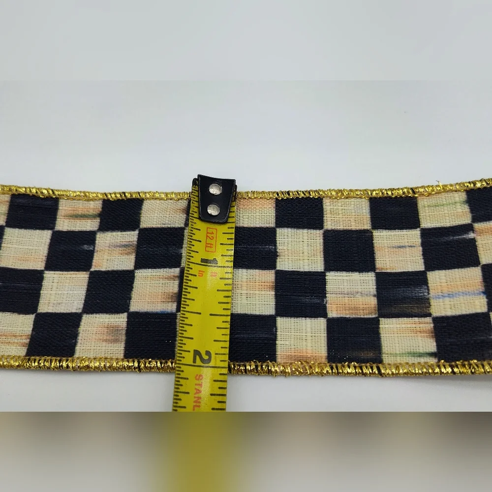 MACKENZIE-CHILDS 2" Courtly Check Ribbon Two (2) Yards Black Ivory Gold Wired - Picture 4 of 4
